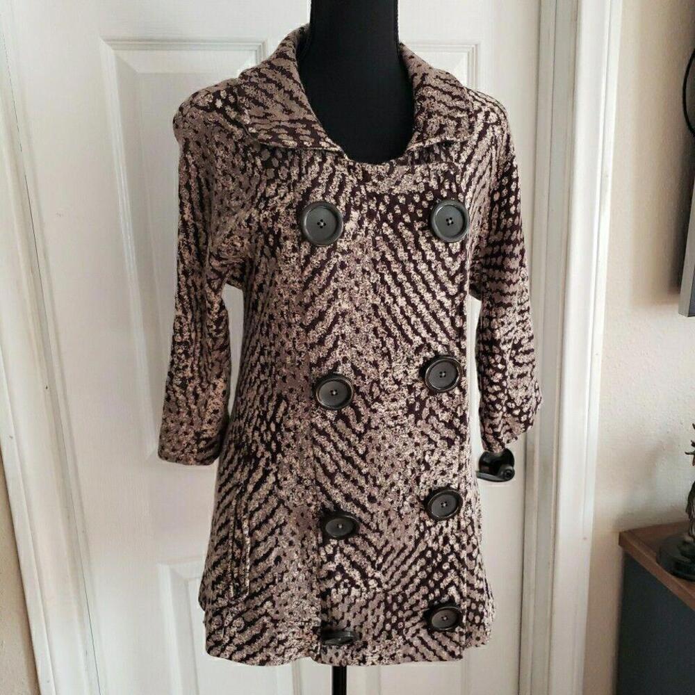 Nic‎ + Zoe Blazer Jacket Big Buttons Brown Cream Stretchy Gorgeous!